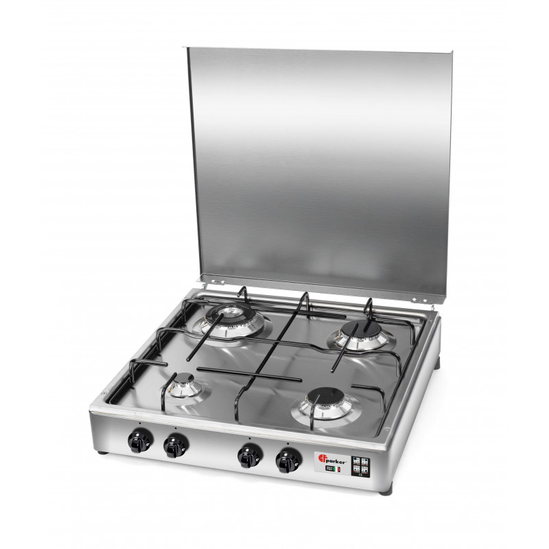 Parker Fornello 4 fuochi a gas Gpl / Metano Valvola di Sicurezza Acciaio Inox Doppia Corona 3,5 Kw mod. 542ACCGPS/C