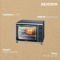 Forno Elettrico 30L girarrosto pizza 230 gradi Fornetto SEVERIN TO 2056 - Nero