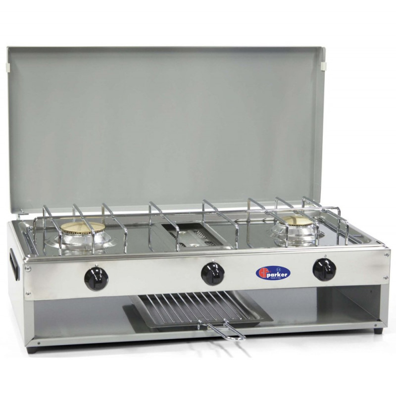 LPG / methane gas stove with 2 burners Stainless steel flat burner grill 1.5 Kw cfparker mod. 552GB Color: Grey