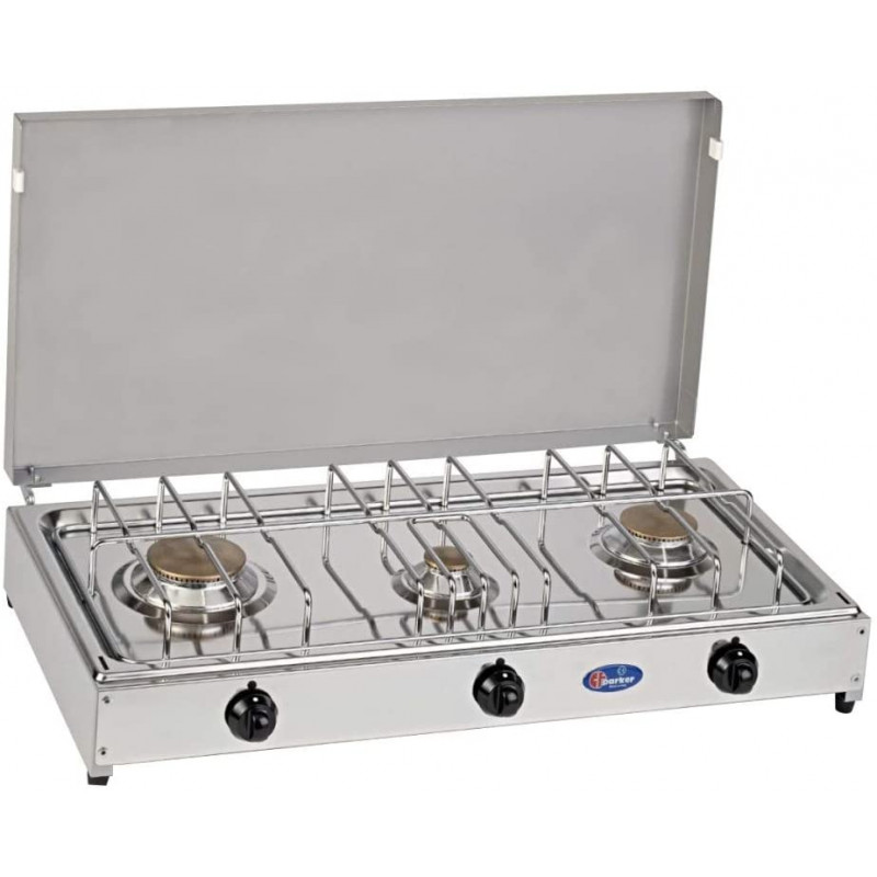 3-burner LPG / methane gas cooker with safety valve Stainless steel platform cfparker mod. 5523G. Color: Grey