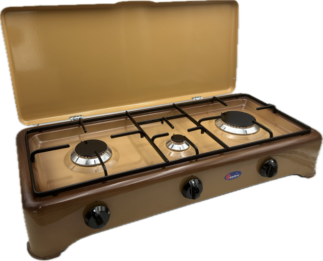 CFParker Fornello 3 Fuochi a Gas Gpl / Metano con Valvola di Sicurezza Sfumato Marrone - 5324SFGPS