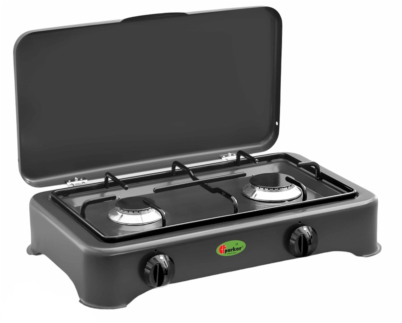 CFParker Fornello a Gas 2 Fuochi Gpl / Metano Sport Grafite con Valvola di Sicurezza mod. 5326GSPGPS