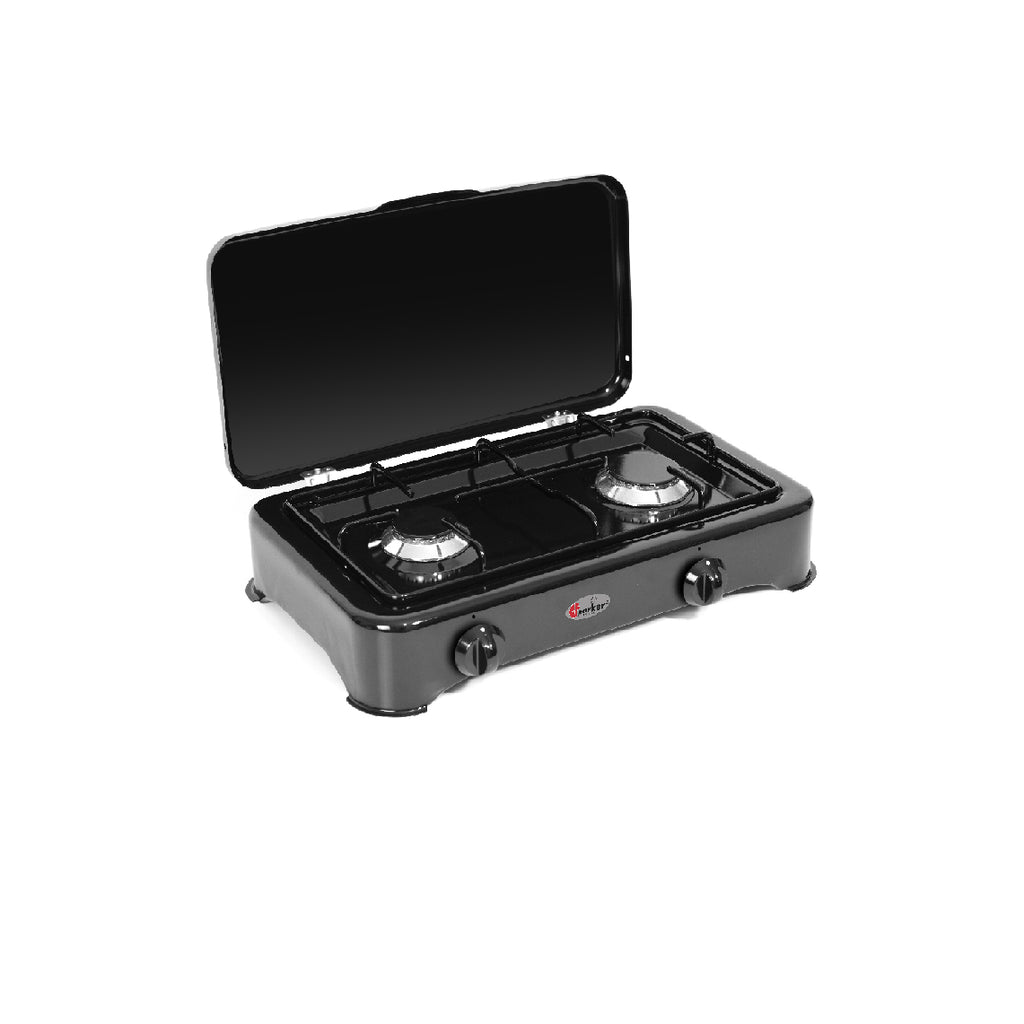 CFParker Fornello a Gas 2 Fuochi Gpl / Metano con Valvola di Sicurezza Nero Lucido mod. 5326NGPS