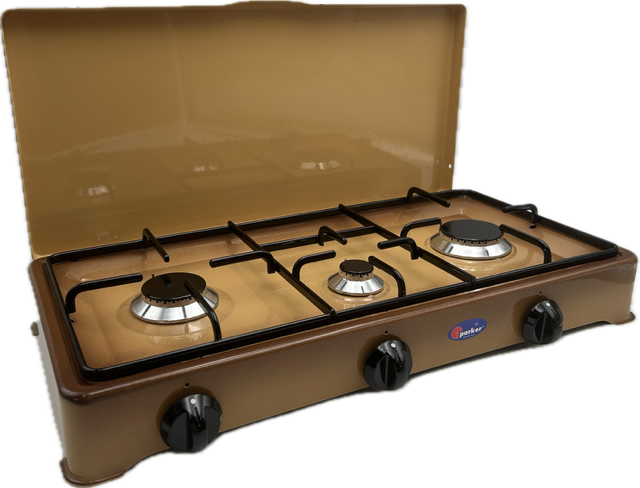 CFParker Fornello 3 Fuochi a Gas Gpl / Metano con Valvola di Sicurezza Sfumato Marrone - 5328SFGPS