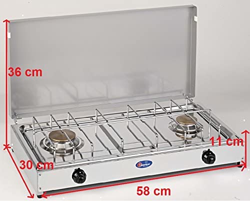 CFParker Fornello a Gas 2 Fuochi Gpl / Metano con Valvola di Sicurezza mod. 5522RSG