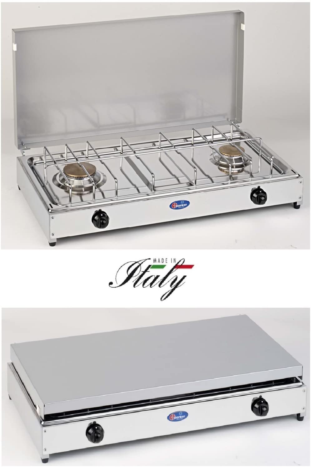 CFParker Fornello a Gas 2 Fuochi Gpl / Metano con Valvola di Sicurezza mod. 5522RSG