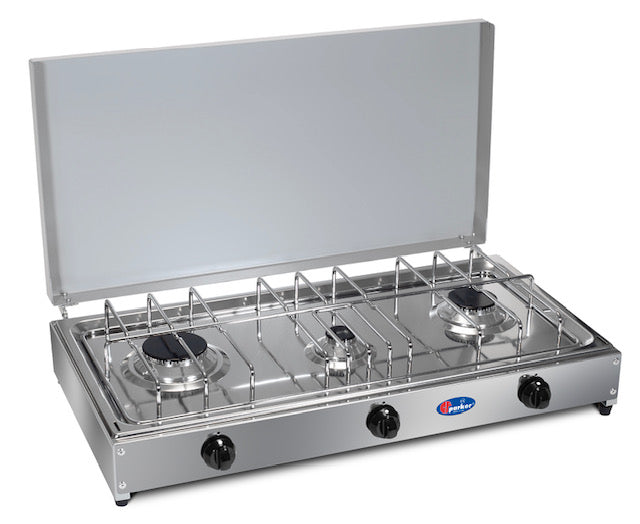 CFParker Fornello a Gas 3 Fuochi Gpl / Metano con Piano in Acciaio Inox mod. 5523G