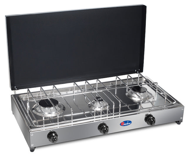 CFParker Fornello a Gas 3 Fuochi Gpl / Metano con Piano in Acciaio Inox mod. 5523GSP