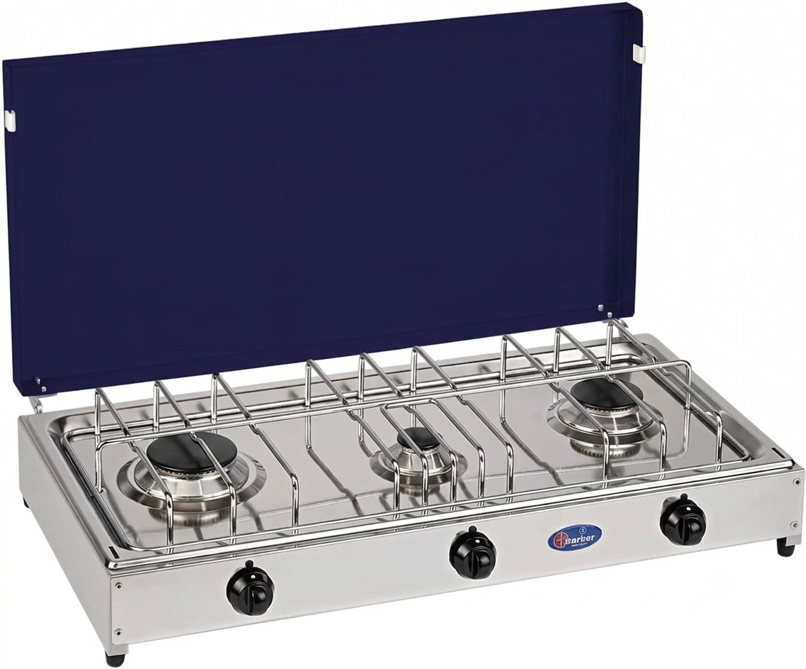 CFParker Fornello a Gas 3 Fuochi Gpl / Metano con Piano in Acciaio Inox mod. 5523GB