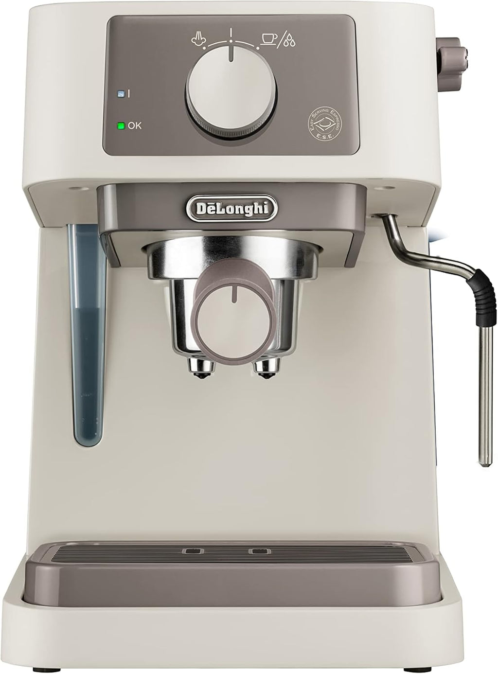 De'Longhi Stilosa EC235.CR, Macchina da caffè manuale, sistema cappuccino, caffè in polvere o Capsule ESE, serbatoio da 1 litro, 1100 W, caldaia in acciaio inossidabile, 1100 W, colore crema