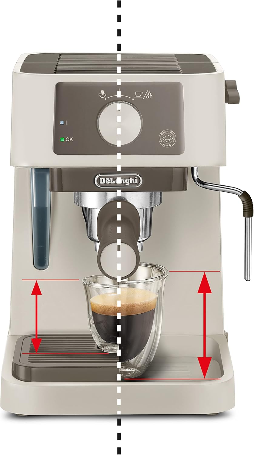 De'Longhi Stilosa EC235.CR, Macchina da caffè manuale, sistema cappuccino, caffè in polvere o Capsule ESE, serbatoio da 1 litro, 1100 W, caldaia in acciaio inossidabile, 1100 W, colore crema