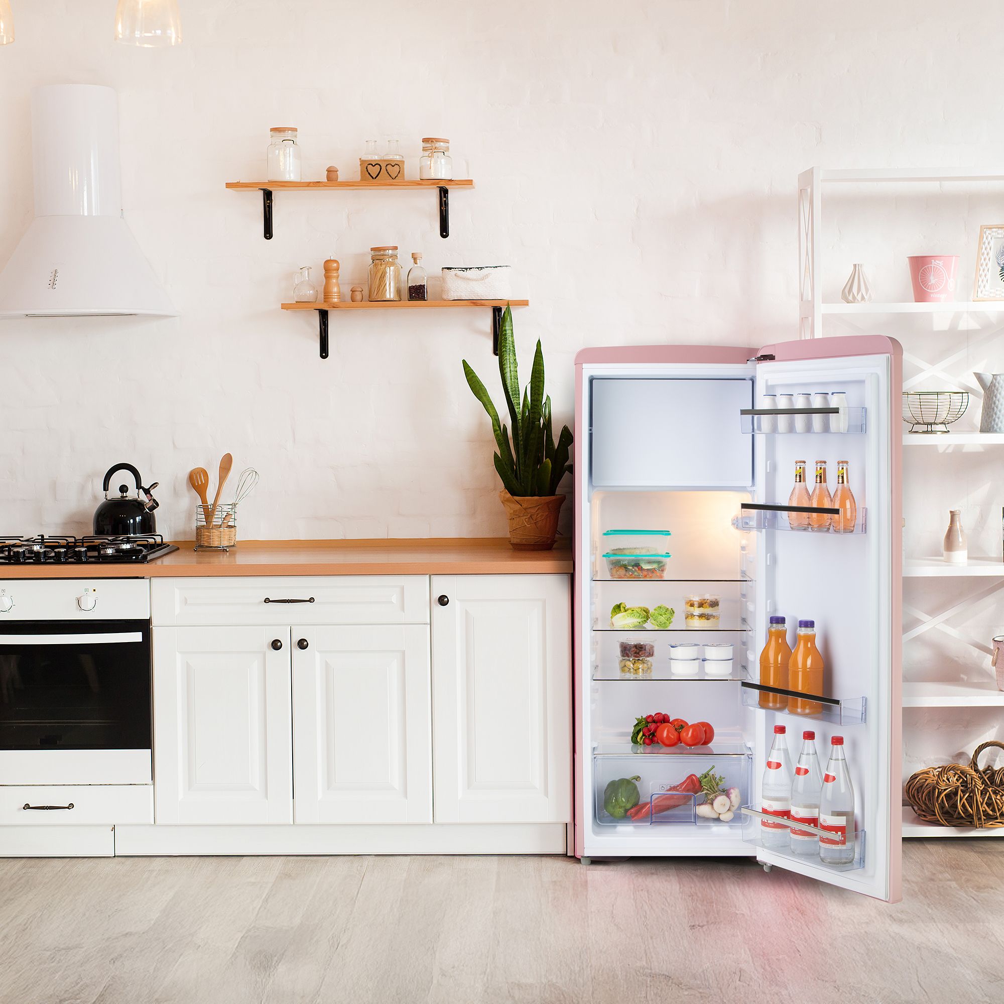 DOMO Frigorifero Mono Porta Retro' Vintage DO91708R Rosa 144 cm CL. D