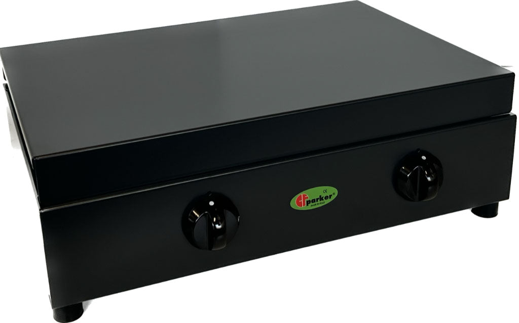 CFParker Fornello a Gas 2 Fuochi Gpl / Metano Grigio con Piano in Acciaio Inox mod. FO200GSPGP