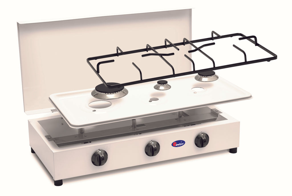 CFParker 3-Burner LPG/Methane Gas Stove with Removable Top and Safety Valve, model FO3300GPS