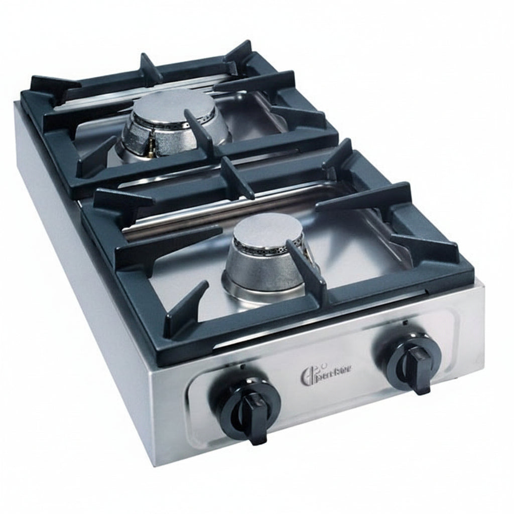 CFParker Cucina Fornello professionale 2 fuochi acciaio inox 18/10 gas valvola sicurezza Made in Italy BIG7002F