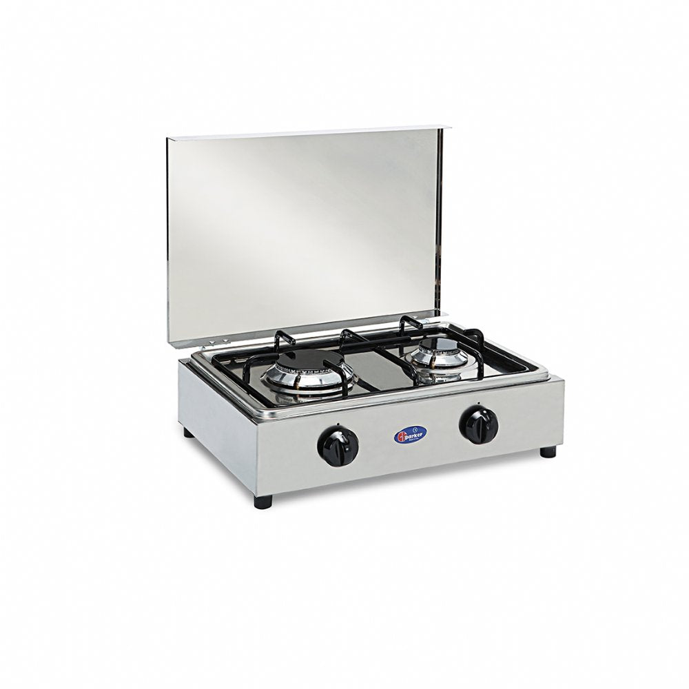 CFParker Fornello a Gas 2 Fuochi Gpl / Metano Acciaio Inox con Valvola di Sicurezza mod. FO3200ACCGPS