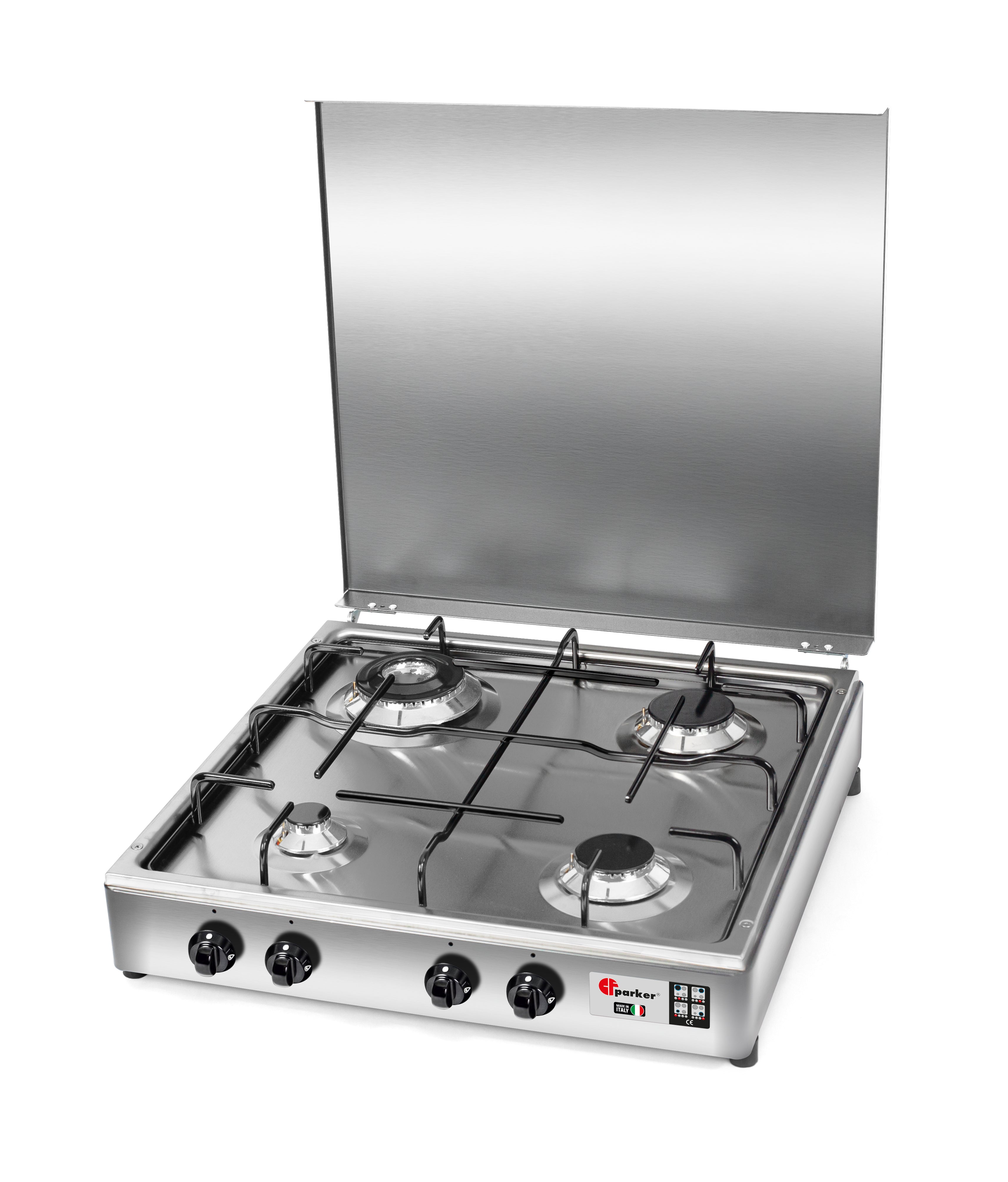 CFParker Fornello Cucina a Gas Gpl / Metano 4 Fuochi Valvola di Sicurezza Doppia Corona Acciaio Inox con Mobile Portabombola Grigio Grafite mod. 541ACCGPS/C