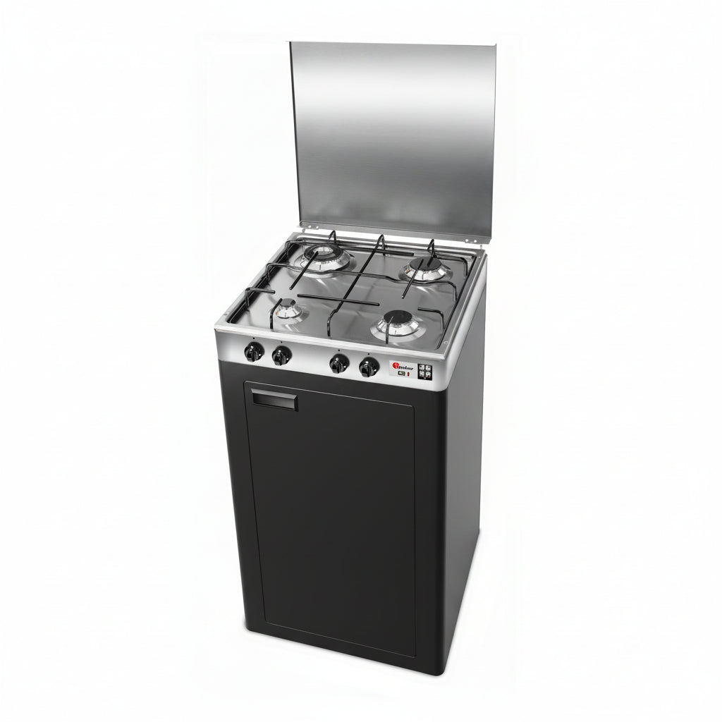 CFParker Fornello Cucina a Gas Gpl / Metano 4 Fuochi Valvola di Sicurezza Doppia Corona Acciaio Inox con Mobile Portabombola Grigio Grafite mod. 541ACCGPS/C
