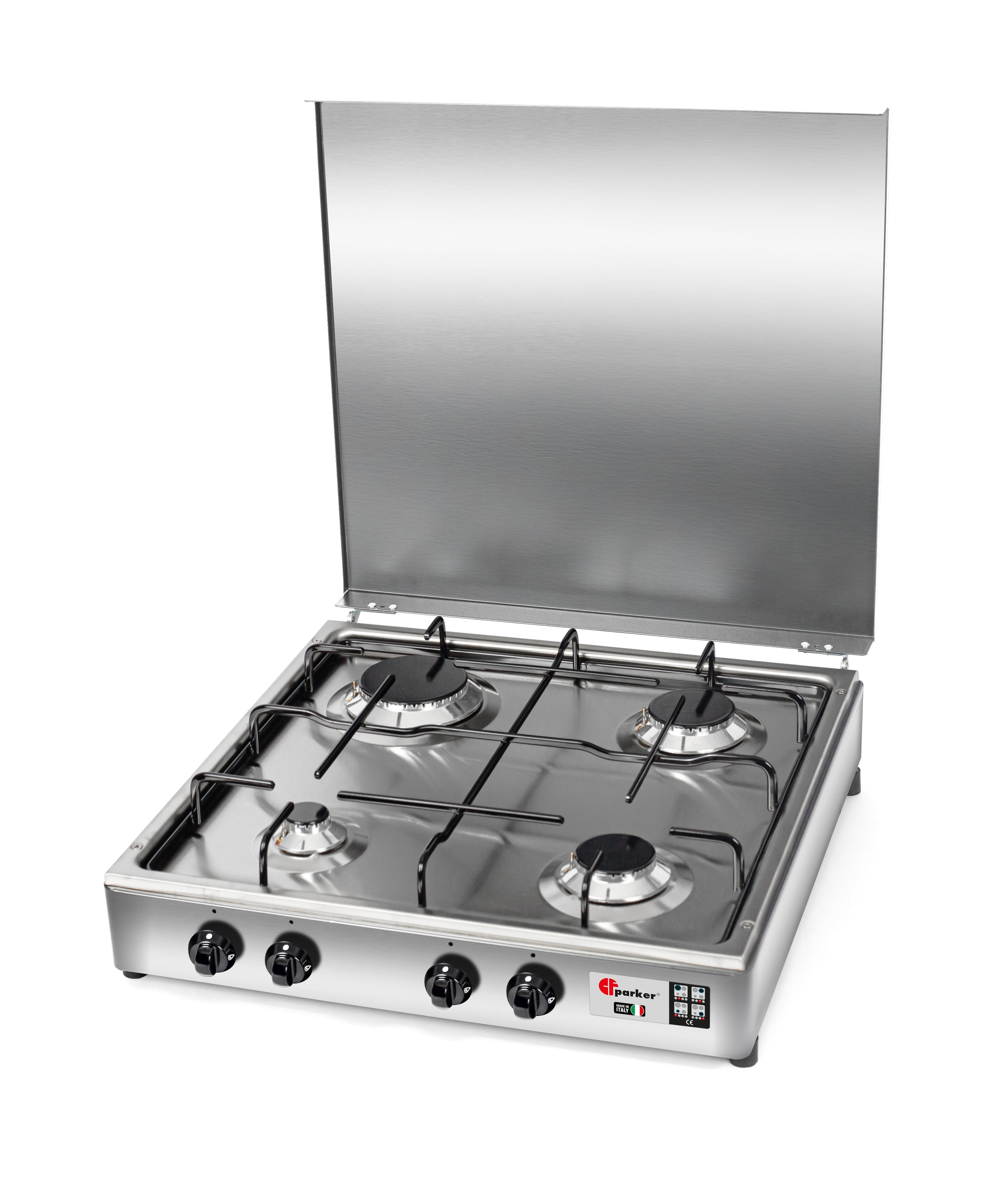 CFParker Fornello Cucina a Gas Gpl / Metano con Valvola di Sicurezza 4 Fuochi Acciaio Inox con Mobile Portabombola Grigio Grafite mod. 541ACCGPS