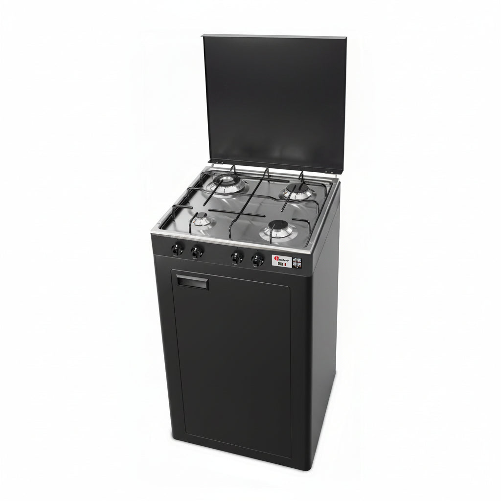 CFParker Fornello Cucina a Gas Gpl / Metano 4 Fuochi Doppia Corona Valvola di Sicurezza Grigio Grafite e Piano Acciaio Inox con Mobile Portabombola mod. 541GSPGPS/C