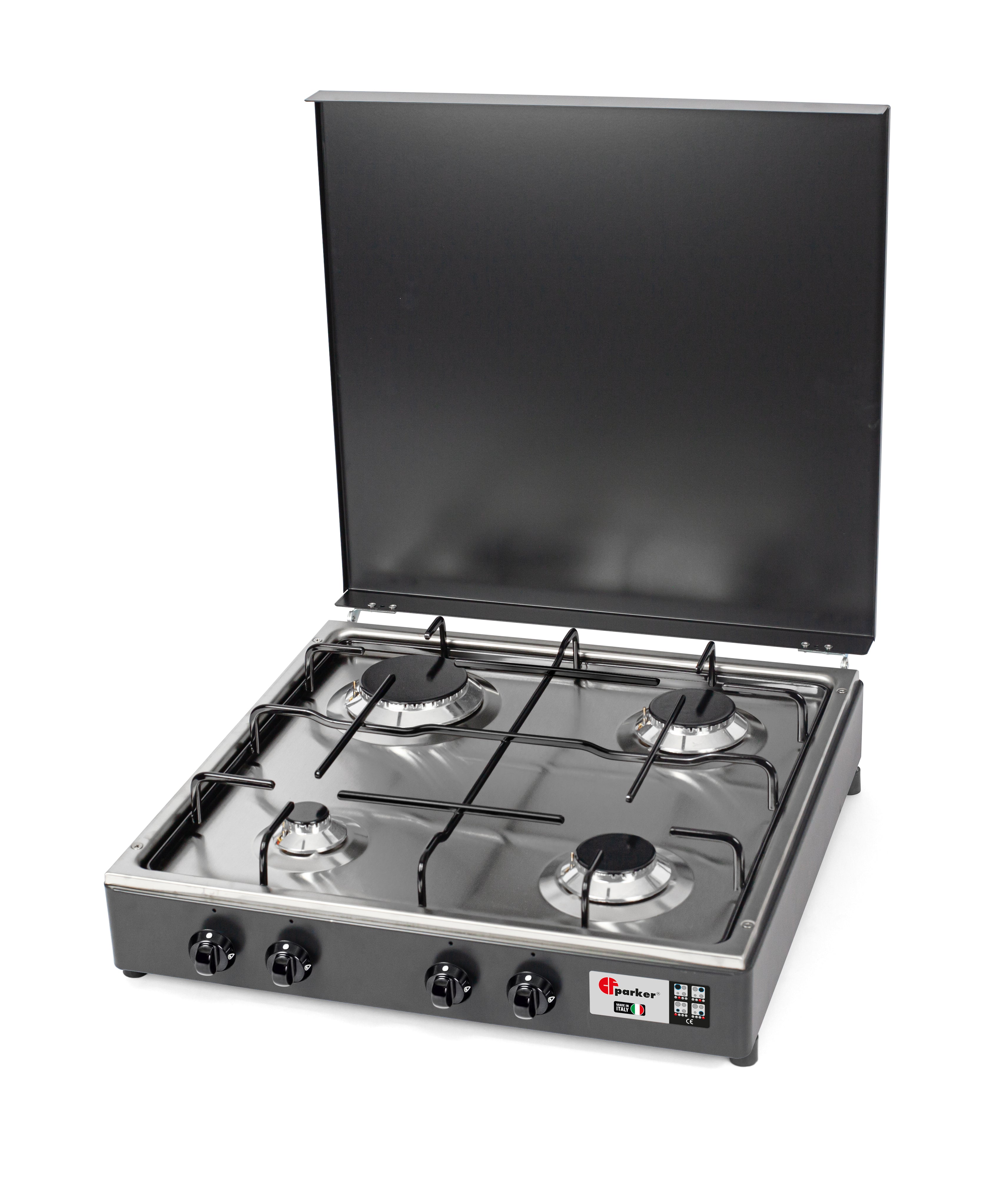 CFParker Fornello Cucina a Gas Gpl / Metano 4 Fuochi Valvola di Sicurezza grigio grafite e piano acciaio inox con Mobile Portabombola mod. 541GSPGPS