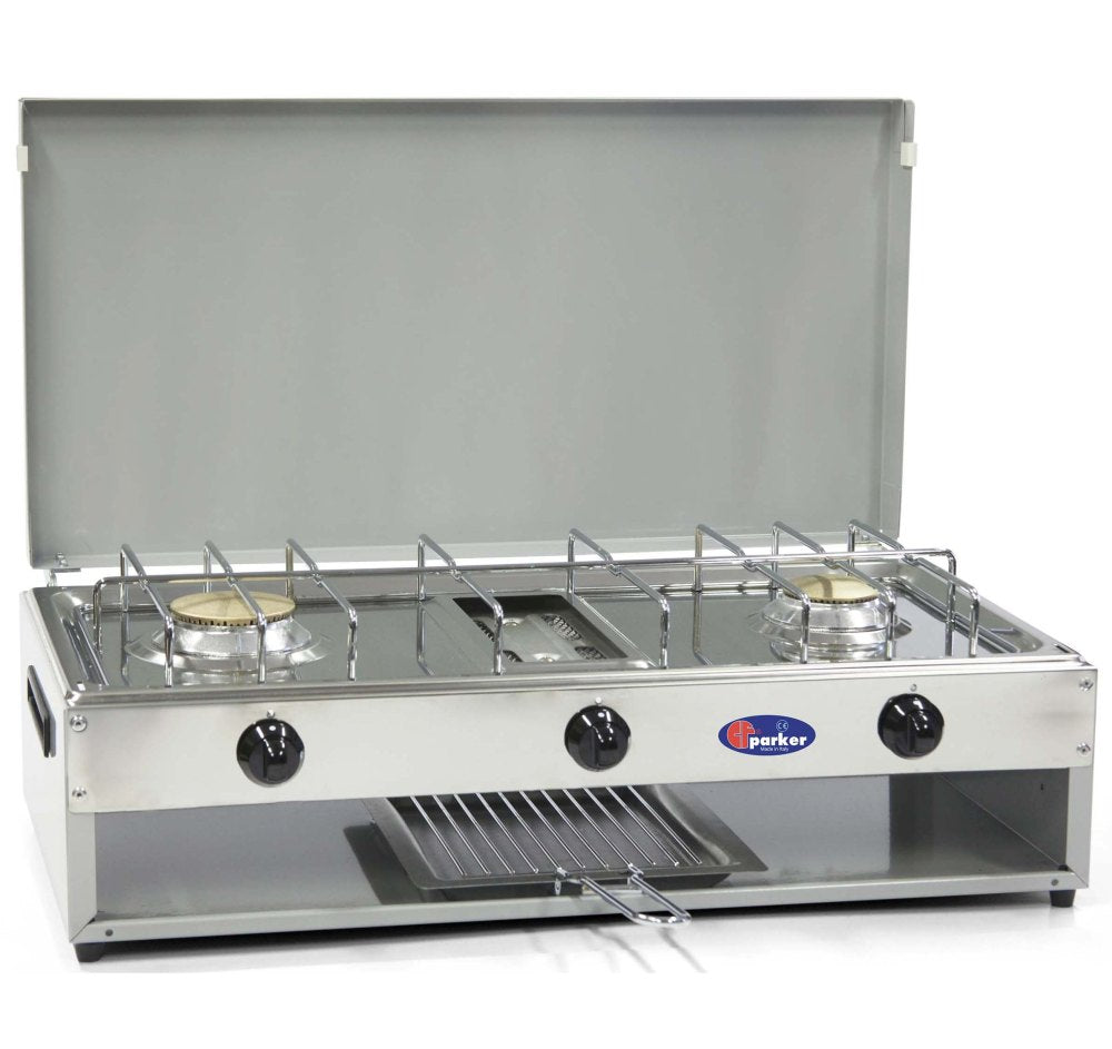 CFParker Fornello a Gas 2 Fuochi Gpl / Metano con Valvola di Sicurezza mod. 552RSG