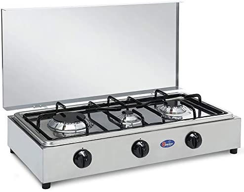 CFParker Fornello a Gas 3 Fuochi Gpl / Metano Acciaio inox con Piano Estraibile mod. FO300ACCGP