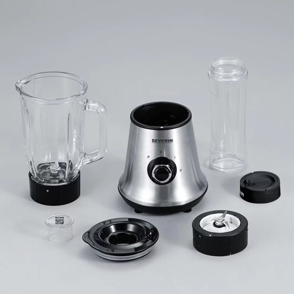 Severin Frullatore Multimixer e Smoothie Mix & Go in Acciaio inox e Bicchiere in Vetro 500 W - SM 7971