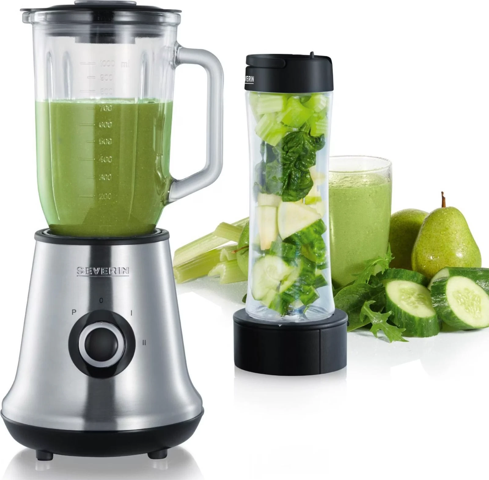Severin Frullatore Multimixer e Smoothie Mix & Go in Acciaio inox e Bicchiere in Vetro 500 W - SM 7971